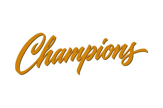 Gold Champions Calligraphy Text Reveal Animation on White Back
