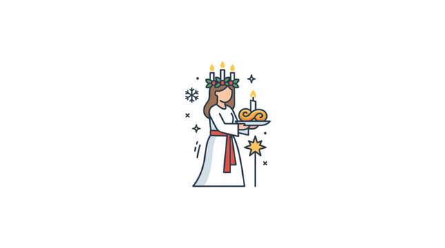 Saint Lucy Festival Celebration with Candles, Wreath, and Saffron Buns Illustration