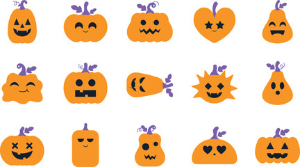Fototapeta premium Happy Halloween pumpkins with various cute and funny carved faces design