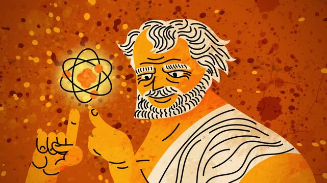 greek philosopher democritus conceiving the idea of the atom