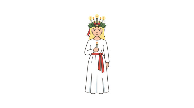 Saint Lucy's Day Celebration: Girl in White Dress, Candle Crown