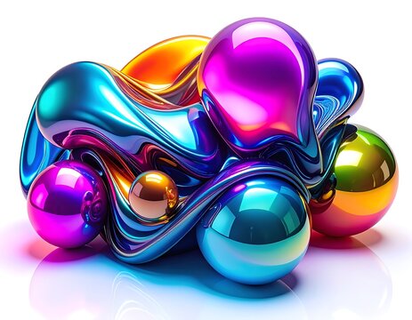 Vibrant colorful metallic bubbles cluster.