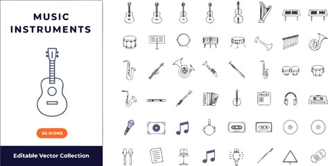 Music instruments icons collection for graphic design projects  various musical symbols © RIYADANSARI SHUVO