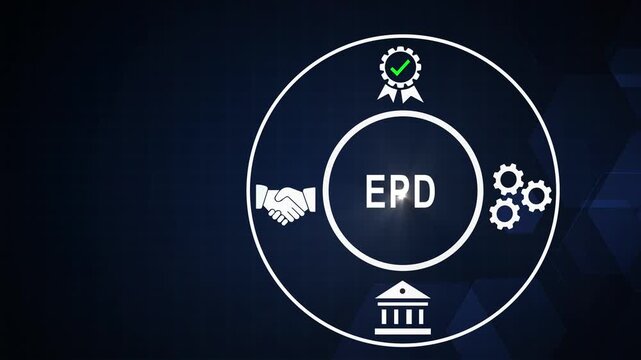 Epd environmental product declaration concept animation with business and sustainability certification badge for corporate esg reporting