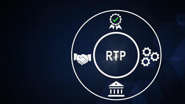 Rtp real-time payments concept animation with financial and digital network connectivity for banking and fintech business solutions