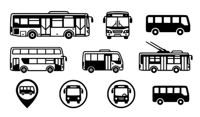 Editable bus icons black and white modern public transport vector set isolated on white © Mst Jui