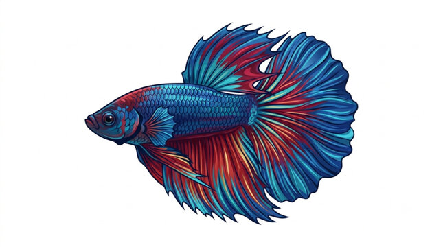 Colorful Betta Fish Halfmoon Tail Vector Illustration Isolated