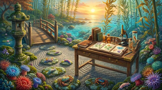 marine biology workspace on white background