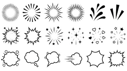 Collection of comic book style explosion burst and speech bubble graphic elements for design © Shawon