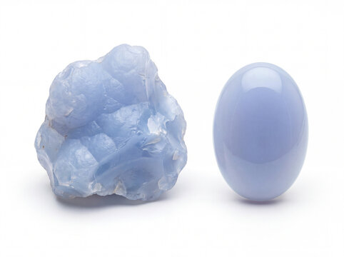 Natural blue chalcedony gemstone faceted and rough 