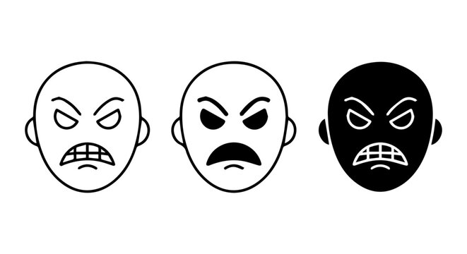 Angry Face Icons, Furious Expression Vector Set, Grumpy Mood Symbols, Negative Emotion Graphics