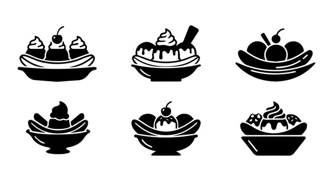 Banana Split Icons, Dessert Vector Set, Sweet Treat Illustrations, Food Graphic Collection