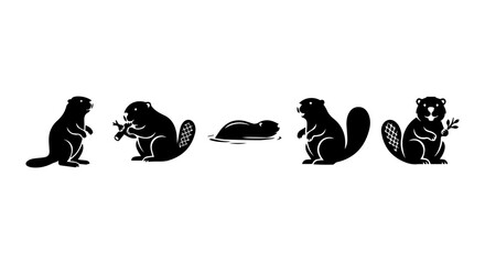 Black Beaver Icons, Wildlife Vector Silhouettes, Cute Animal Graphics, Nature Elements © Fariya02
