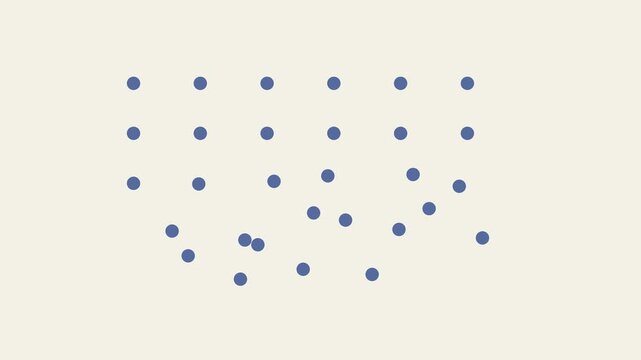 Abstract motion blue dots transitioning from chaotic random pattern to organized geometric grid alignment animation 4k