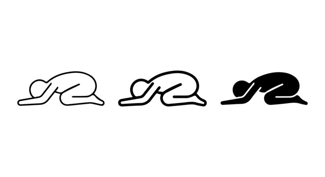 Prayer Pose Icon Set, Bowing Human Silhouette Vector, Humble Supplication Symbol