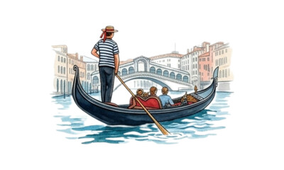 Venetian Gondola Boat with Passengers Passing Under the Rialto Bridge in Venice © Wilda