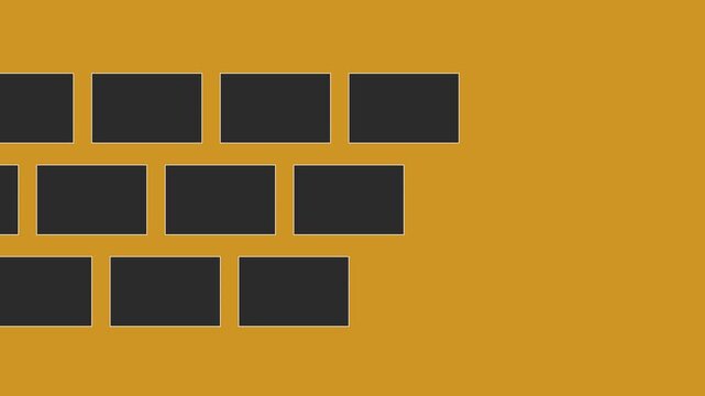 Animated brick wall construction motion on gold animation 4k background, for building and, architecture projects
