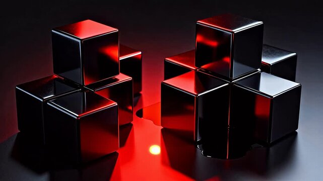 Glossy black cubes illuminated by red light