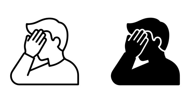 Embarrassed Man Hiding Face Icon, Shame and Disappointment Vector Illustration