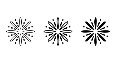 Obraz premium Set of 3 Starburst Icons, Simple Radial Burst Graphics, Festive Sparkle Elements, Celebration Design Accents