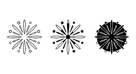 Exploding Fireworks Icons, Festive Celebration Starburst Vector Set, Holiday Event Burst Graphics © Mimi
