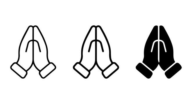 Praying Hands Icon Set, Namaste Gesture, Gratitude Symbol, Spiritual Vector Graphics