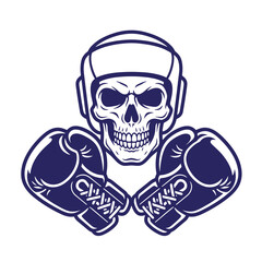 Fototapeta premium A detailed monochromatic of a human skull wearing a boxing headgear, flanked by two crossed boxing gloves on a plain t-shirt poster white background, rendered in a bold, clean line style
