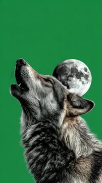 Majestic wolf howling at full moon with green background majestic animal wildlife nature