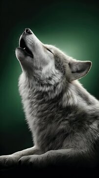 Majestic wolf howling wildlife portrait dark moody background natural animal communication