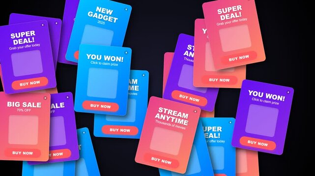 Floating Colorful E Commerce Promotion Cards Dynamic 2D Motion Graphics Digital Marketing Background Loop for Sale Online Shopping Events and Web App Notifications
