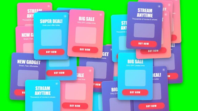 E Commerce Promo Pop Up Cards for Big Sale and Super Deal Animation Flat Design for Marketing Advertising Interface on Green Screen Chroma Key