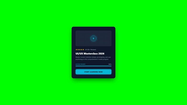 Online Course UX UI Masterclass Learning Card Animation UI Design Interface Element Green Screen Background eLearning Platform Education Concept