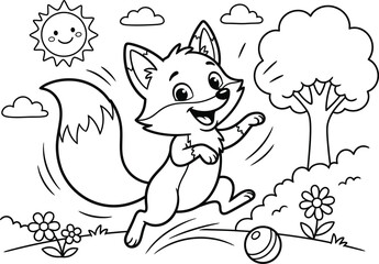Fototapeta premium a cartoon fox playing outside on a sunny day