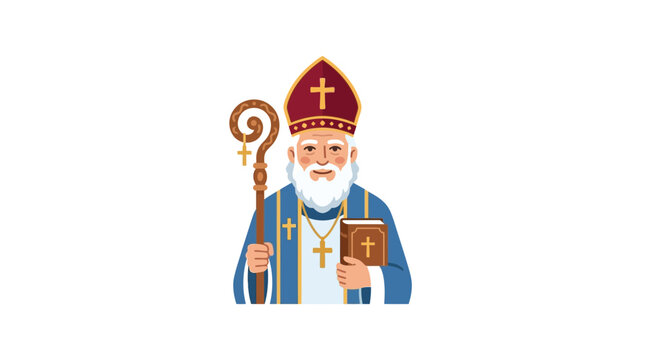Elderly Bishop Holding Crozier and Bible, Christian Clergy, Religious Leader