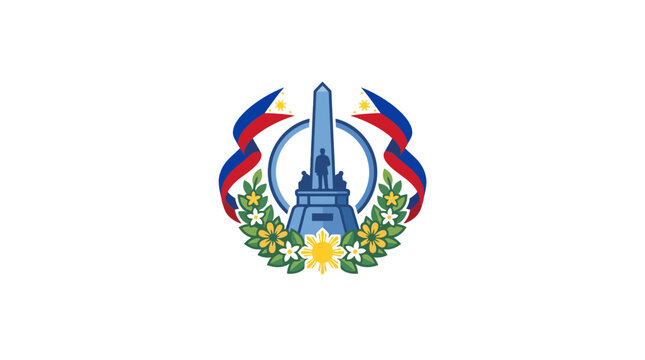 Philippine Flag Emblem with Rizal Monument and Laurel Wreath