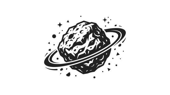Cosmic Asteroid with Rings and Stars, Space Illustration