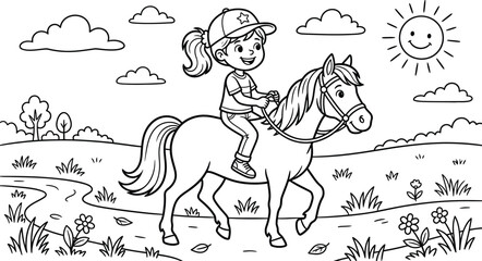 Obraz premium girl riding a horse in a sunny meadow