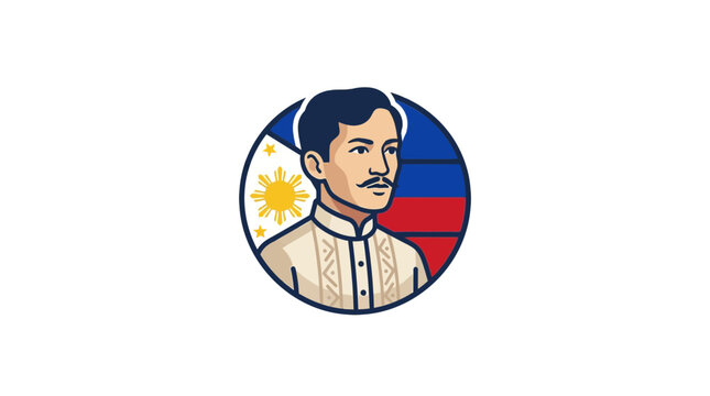 Philippine National Hero Jose Rizal Portrait, Filipino Flag Background, National Symbol