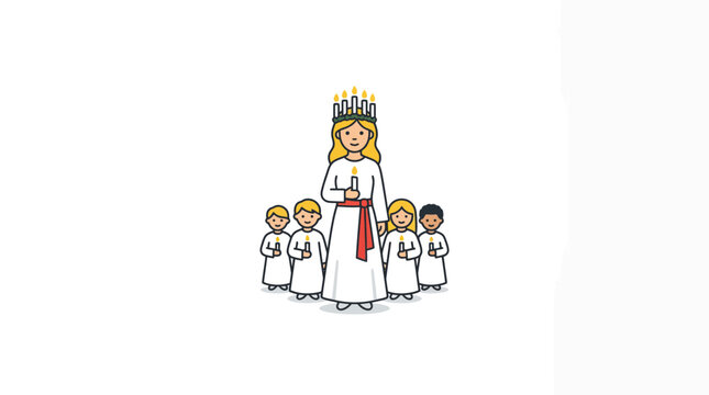 Saint Lucy Day Celebration: Girl with Crown and Candles, Surrounded by Children