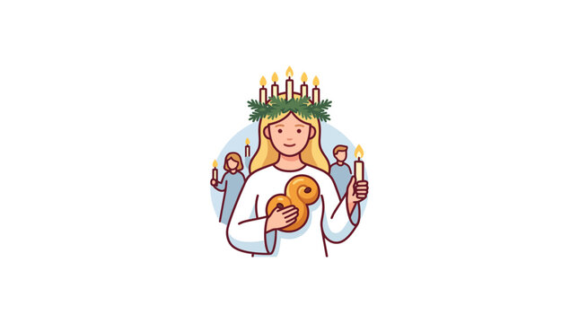 Saint Lucy's Day Celebration: Girl with Candle Crown and Lussekatter
