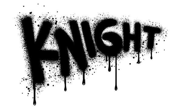 Graffiti text written knight sprayed in black on white.