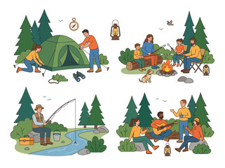Fototapeta premium People Camping In The Woods.