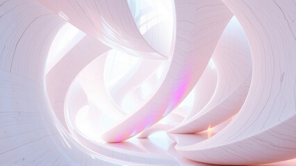 Fototapeta premium Abstract flowing forms, soft pink hues, light plays within curved structures. Minimalist design, elegant composition, futuristic aesthetic.