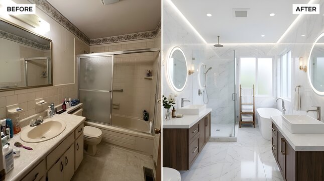 Bathroom renovation before and after: outdated to modern luxury spa
