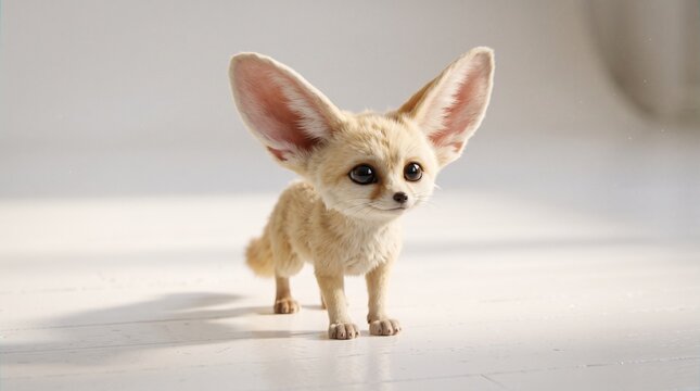 Cute Fennec Fox Puppy Sitting on Light Floor Indoors