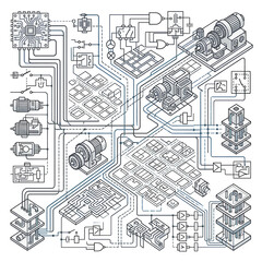 Fototapeta premium Complex Electronic Circuit Board with Microchips and Components 1.