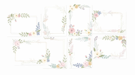 Naklejka premium Floral Greeting Card Frames: Watercolor Blossoms & Foliage Borders, Elegant Design Set
