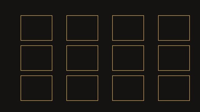 Minimalist gold geometric frames animation on 4k black background, for modern motion, and overlay