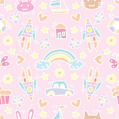Fototapeta premium Hand-drawn multicolor children's seamless pattern background