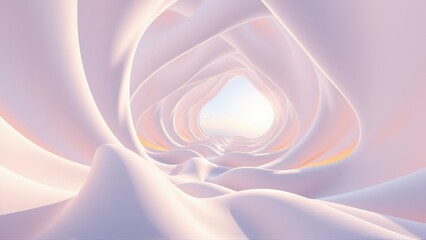 Fototapeta premium Abstract tunnel, soft light, flowing shapes. Pale pinks, creams create dreamy, infinite space. Minimalist design, elegant curves.